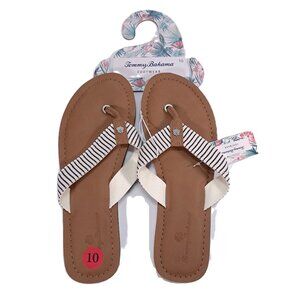NEW Tommy Bahama Speedwell Sandals Women 10 Tan White Navy Thong Flip Flops NWT